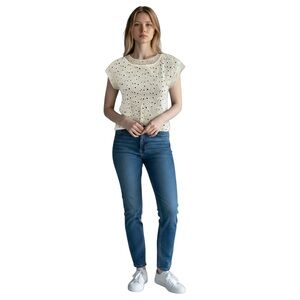 We the People Free People Eyelet Knot Front Crop Top Boho Off White Women Small